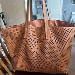Brown Leather Perforated Tote Bag